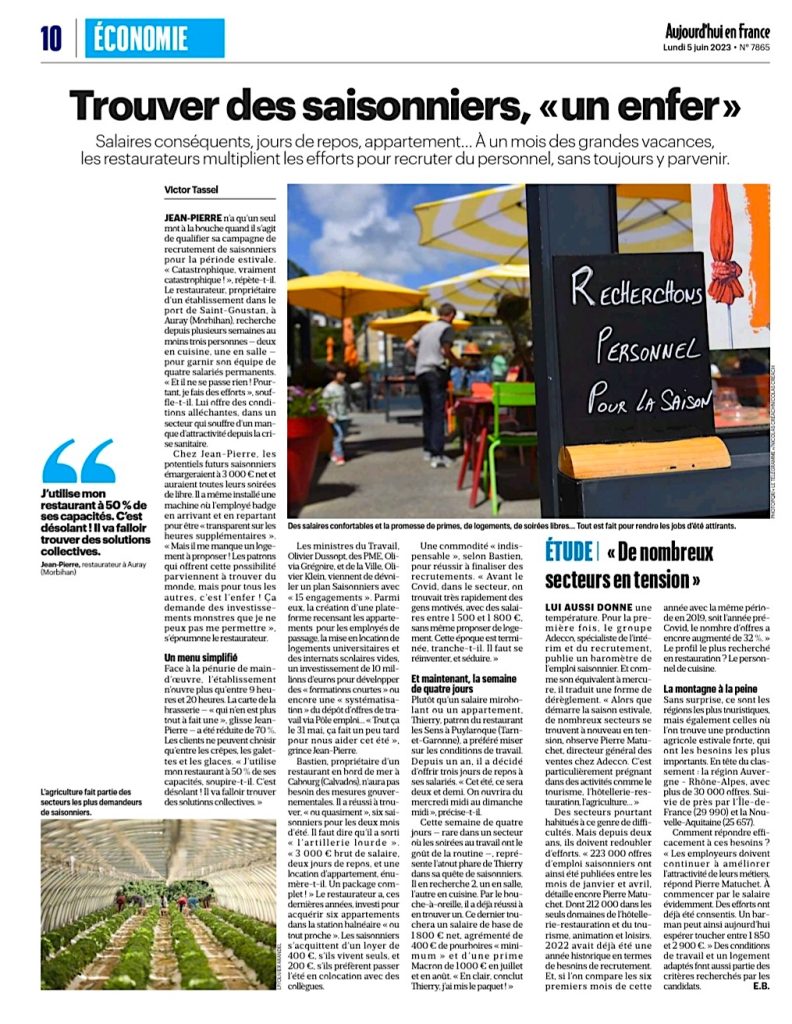 Saisons et Saisonniers – les clients sont là mais pas les équipes pour faire le job – ce qui manque le plus : cuisiniers et pâtissiers